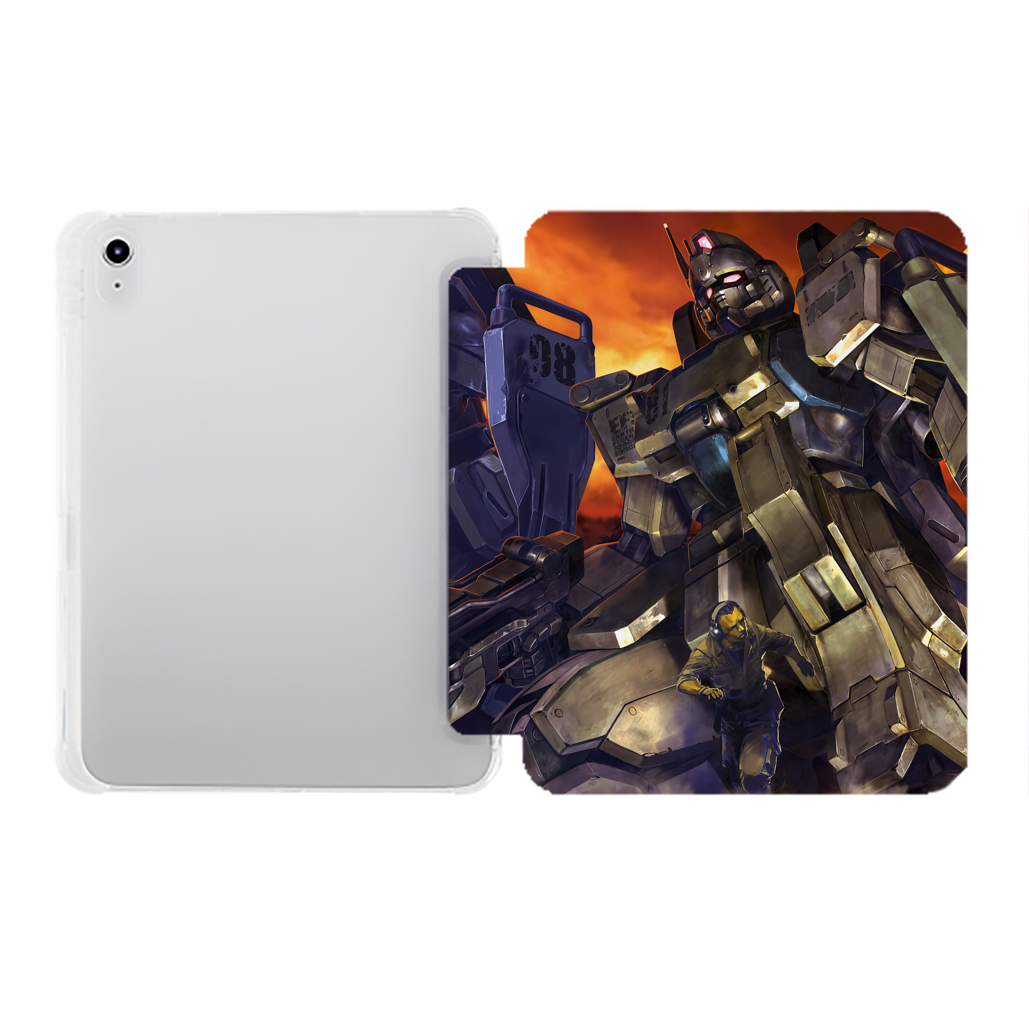 （画像用） 機動戦士ガンダム Mobile Suit Gundam IPad ケース ペン収納付き 三つ折りスタンド PUレザー×シリコン 対応機種9.5/10.5/10.9インチ